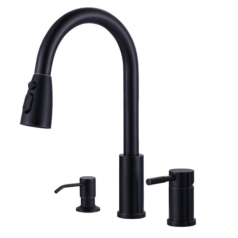 WOWOW Single Handle Pull Down Kitchen Faucet with Soap Dispenser - Oil Rubbed Bronze