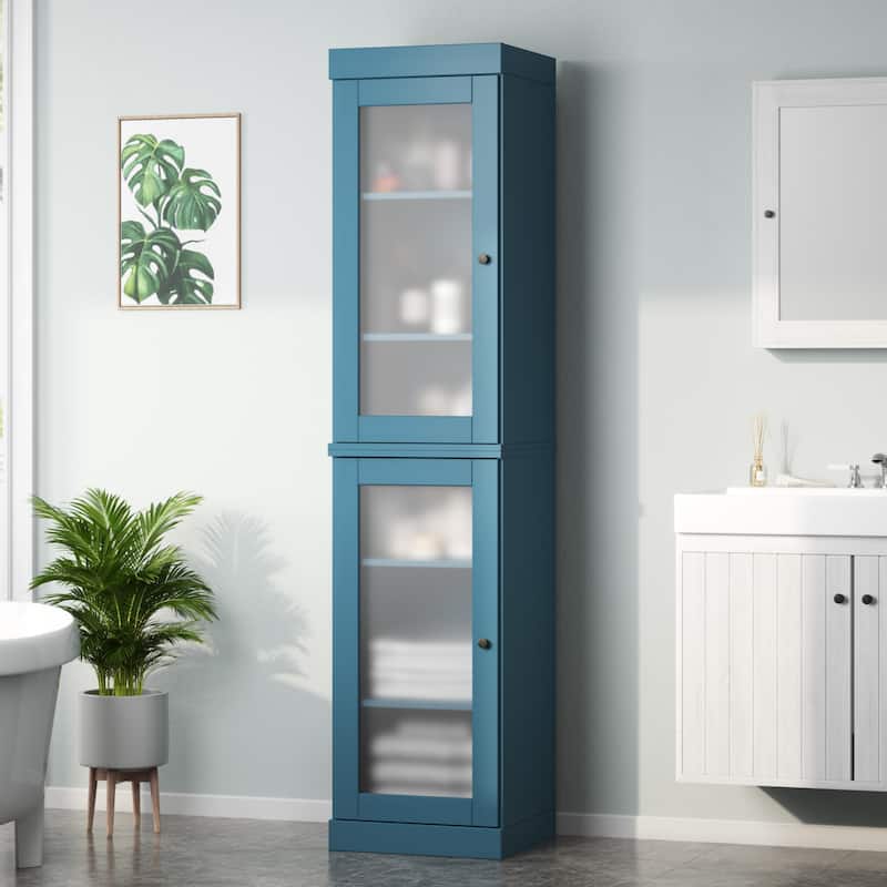 100% Solid Wood 16.5" Bathroom Cabinet with Optional Doors by Palace Imports - Teal Blue-Frosted
