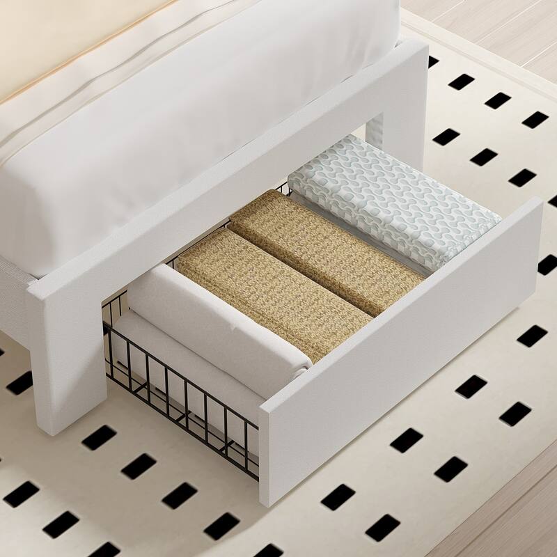 VECELO Upholstered Storage Bed Frames with 4 Storage Drawers, Platform Bed Frame with Adjustable Velvet Rivets Headboard