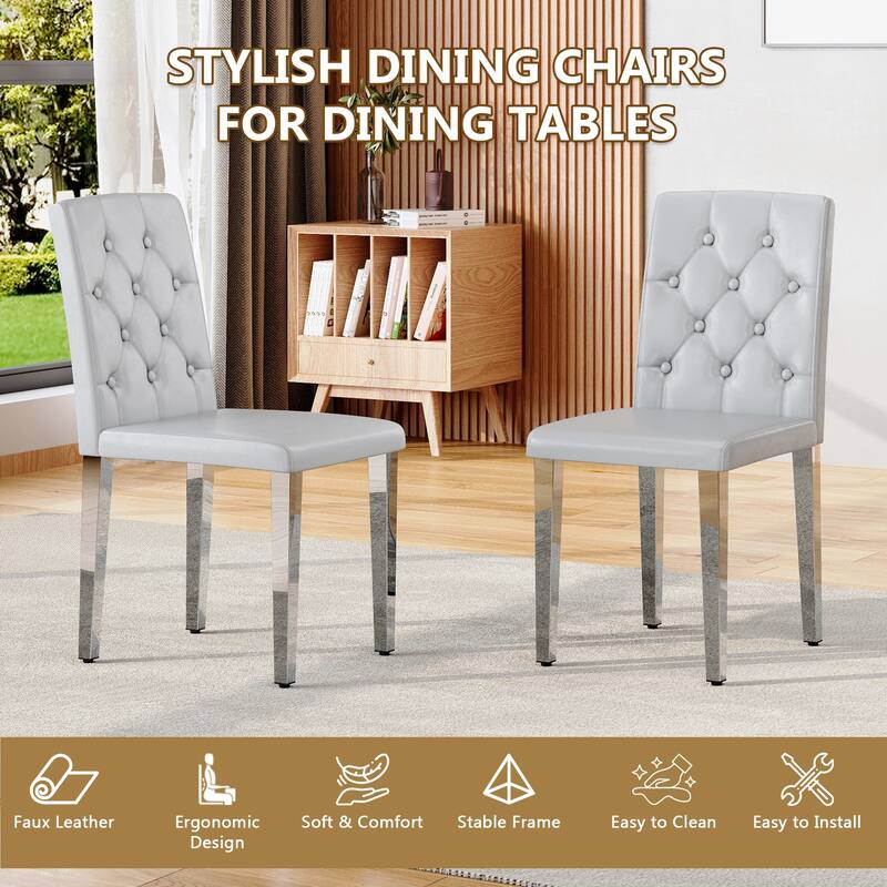 4-piece set of PU Dining Chairs: Ergonomically Designed Buckle Backrest, 35 Inches High, Silver Metal legs