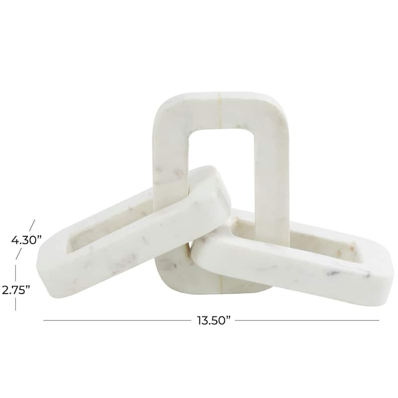 Minimalist White Marble Geometric 2 and 3 Link Chain Sculpture