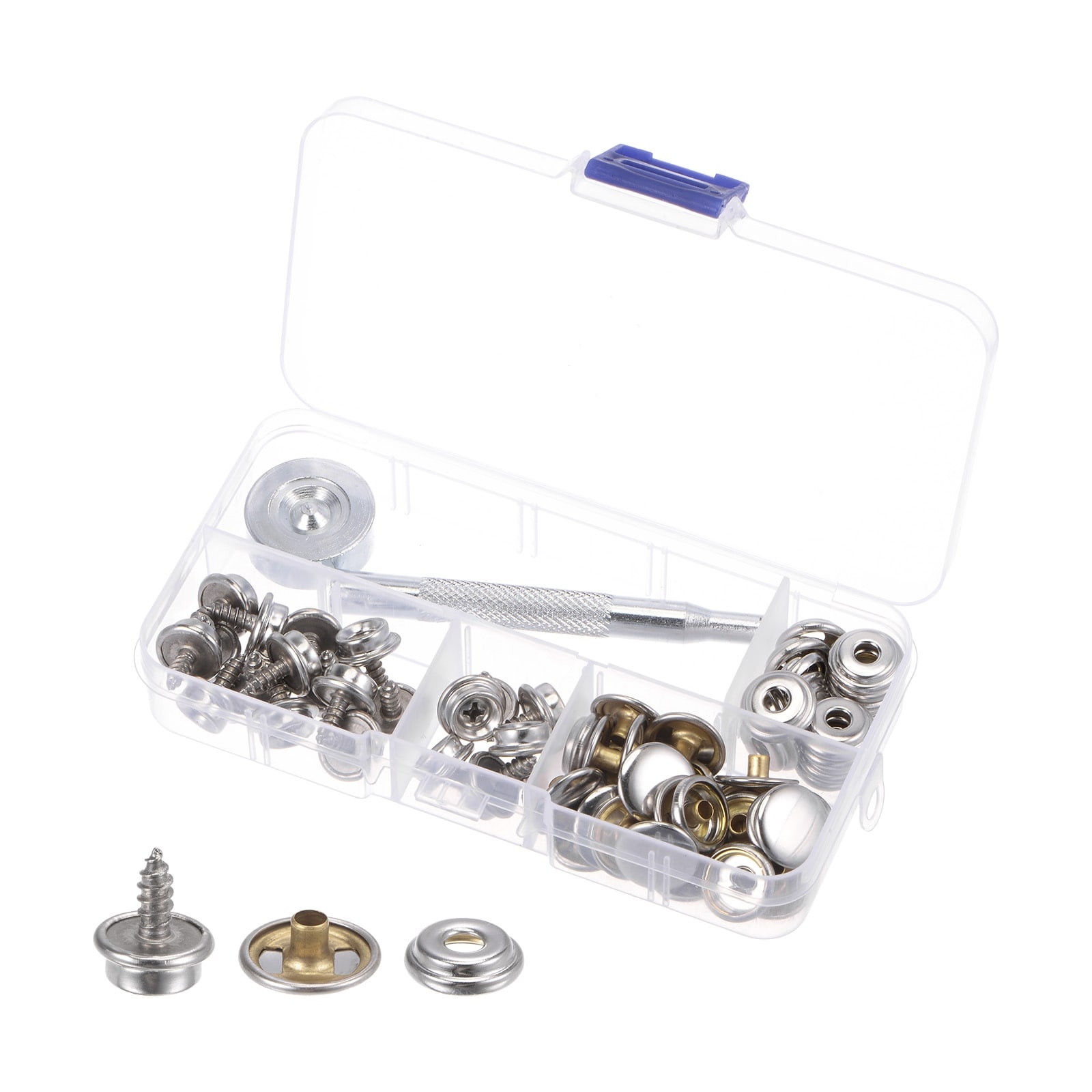 Unique Bargains 20 Sets Stainless Screw Snap Kit 10mm Copper Snaps Button with Tool, Silver Tone - Silver Tone
