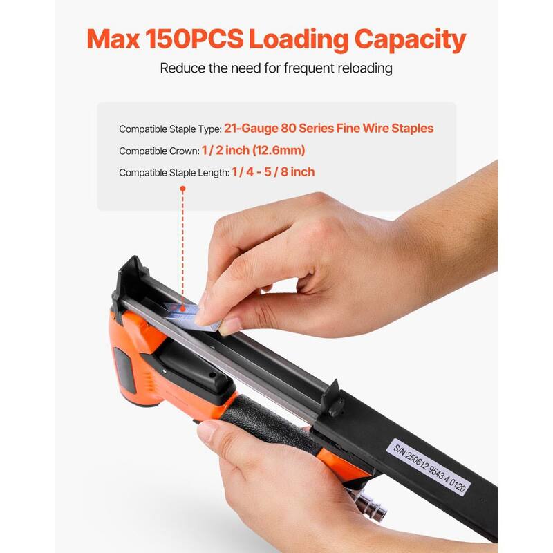 Black-Orange Aluminum Alloy 21-Gauge Pneumatic Staple Gun with 150-Staple Capacity - 8.66 x 1.77 x 5.71