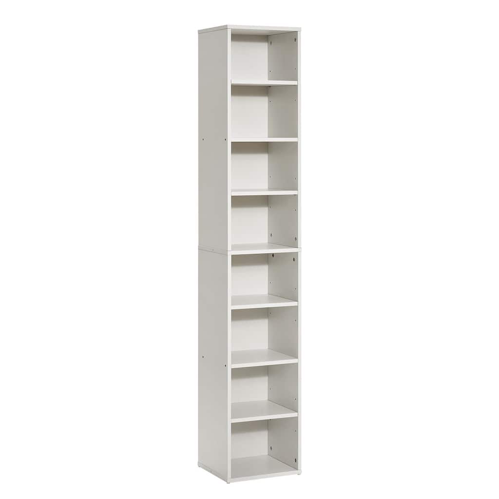 71" White Wooden Narrow Bookshelf with Height Adjustable Shelf and Open Bookcase - 13.0 x 11.8 x 70.9 in