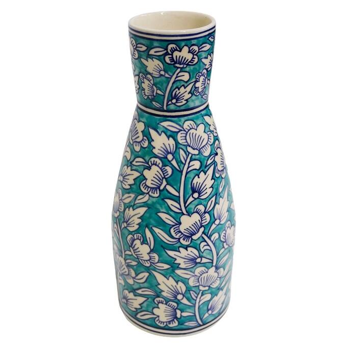 Home&Manor Ceramic Tall Vase Teal