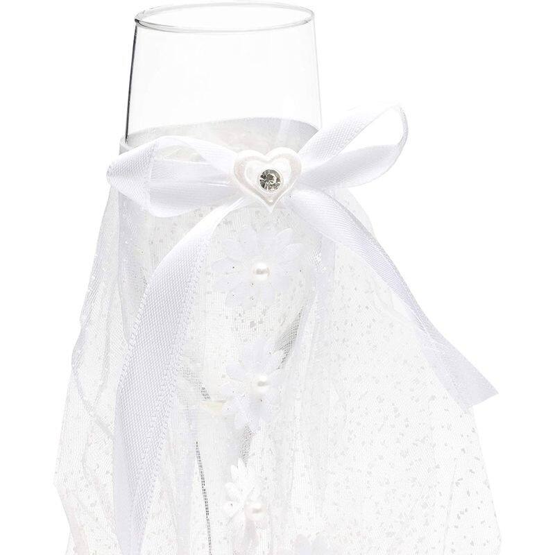 Bride and Groom Champagne Flutes, Wedding Dress Tuxedo Toasting Glasses Gift Set 8.75" Bed