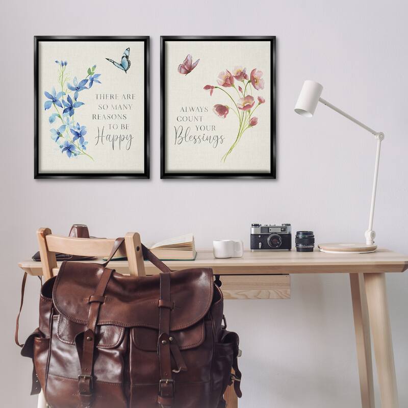 Stupell Inspiring Words with Florals Framed Floater Canvas Wall Art Design By Tava Studios (Set of 2)