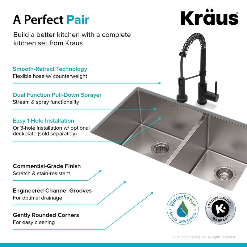 Kraus Standart PRO 33" Undermount Double Basin Stainless Steel Kitchen