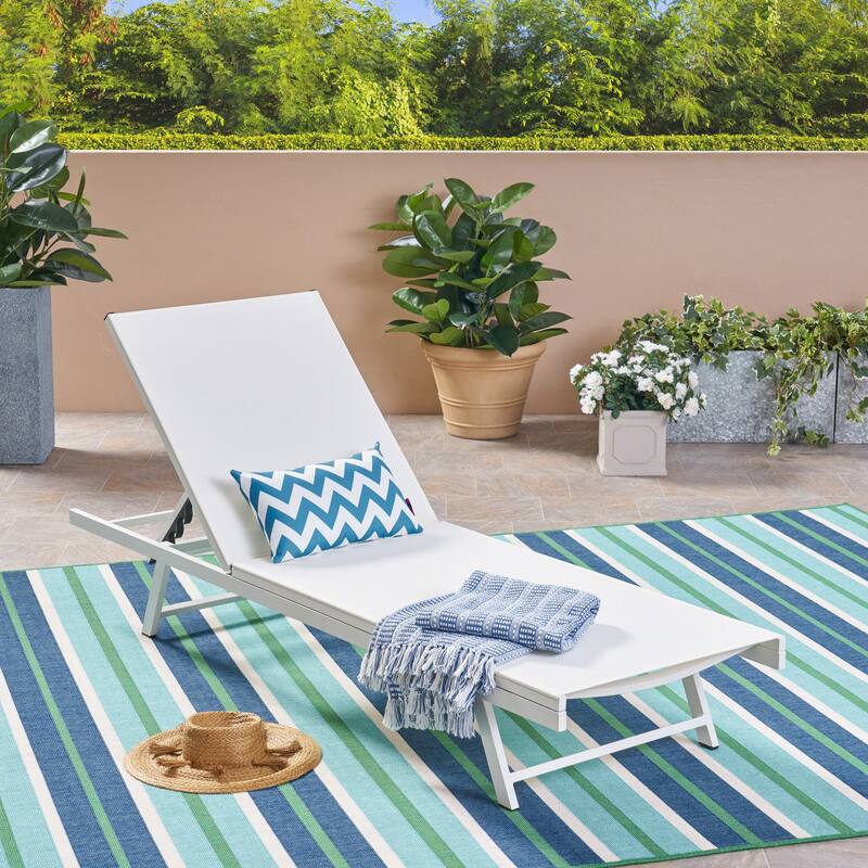Mesh Chaise Lounge Chair, Rust-Proof Patio Recliner with Adjustable Backrest, Poolside Chair for Sunbathing