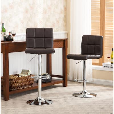 Swivel Faux Leather Adjustable Hydraulic Bar Stool, Set of 2