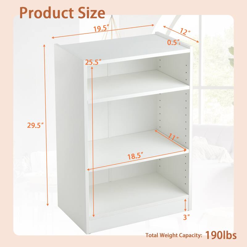 Costway 2 PCS 3-Tier Bookcase Open Multipurpose Display Rack Cabinet - 19.5'' x 12'' x 29.5'' (L x W x H)