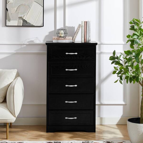 Minimalist Bedroom Clothes Organizer Dresser with Aluminum Handles, Chest  of Drawers Storage Cabinet with Five Drawers - Bed Bath & Beyond - 41825821