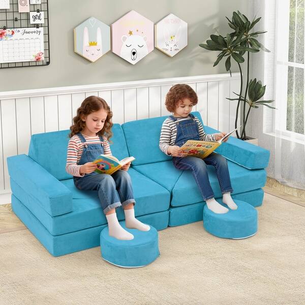 slide 2 of 8, Modular Kids Play Couch 14 PCS Convertible Foam Children Floor Sofa