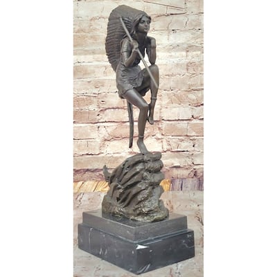 Native American Indian Woman Tribal Medicine Dance Shaman Bronze Sculpture Decor