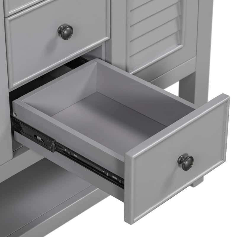 36" Bathroom Vanity with/without Sink, Bathroom Vanity Cabinet with 2 Cabinets and Drawers, Open Shelf, Solid Wood Frame