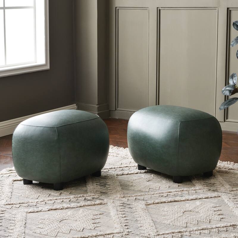KINWELL 23" Wide Faux Leather Upholstered Ottoman Footrest, PU Entryway Footstool