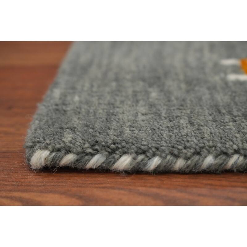 Hand Knotted Oriental 100% Wool Carpet Tribal Animal Pictorial Greys & Charcoal Gabbeh Area Rug - 4' 10'' X 3' 0''