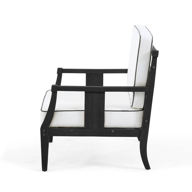 Set of 2 Outdoor Teak Wood Armchairs with Cushions, Patio Club Chairs