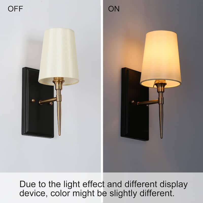 Modern Rustic Black Gold 1-Light Wall Sconces Fabric Flared Shade Bathroom Vanity Lights - 4.7" L x 6" W x 12.5" H