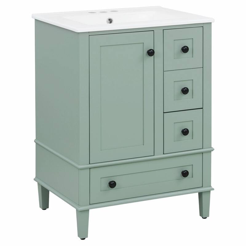 24" Bathroom Vanity with Ceramic Sink, Soft-Close Drawers, Soft-Close Door & Door-Mounted Shelf
