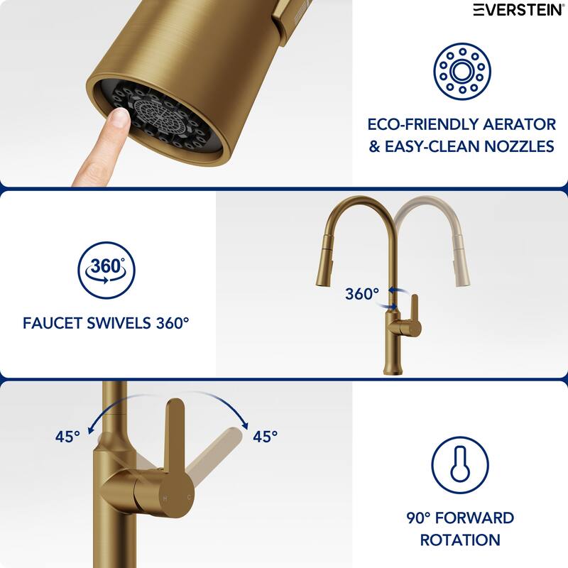 Single Handle Pull Down Kitchen Faucet with Sprayer Brass Swivels 360° Kitchen Faucet