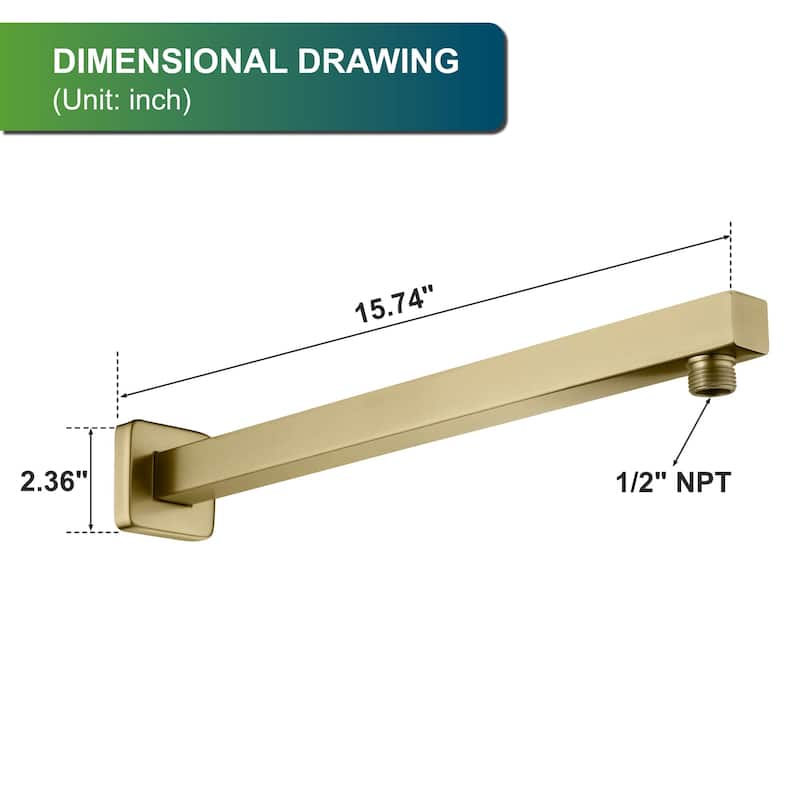 16 Inches Shower Extension Arm Universal Shower Straight Wall-Mounted Shower Arm with Flange for Bathroom Rainfall Showerhead