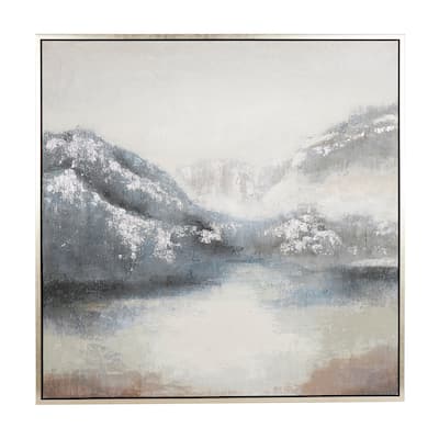 Canvas Abstract Landscape Framed Wall Art with Silver Foil Accents - Gray - Roche River Decor