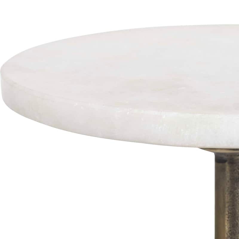 Silver Orchid Marble Round Goldtone Pedestal Accent Table.