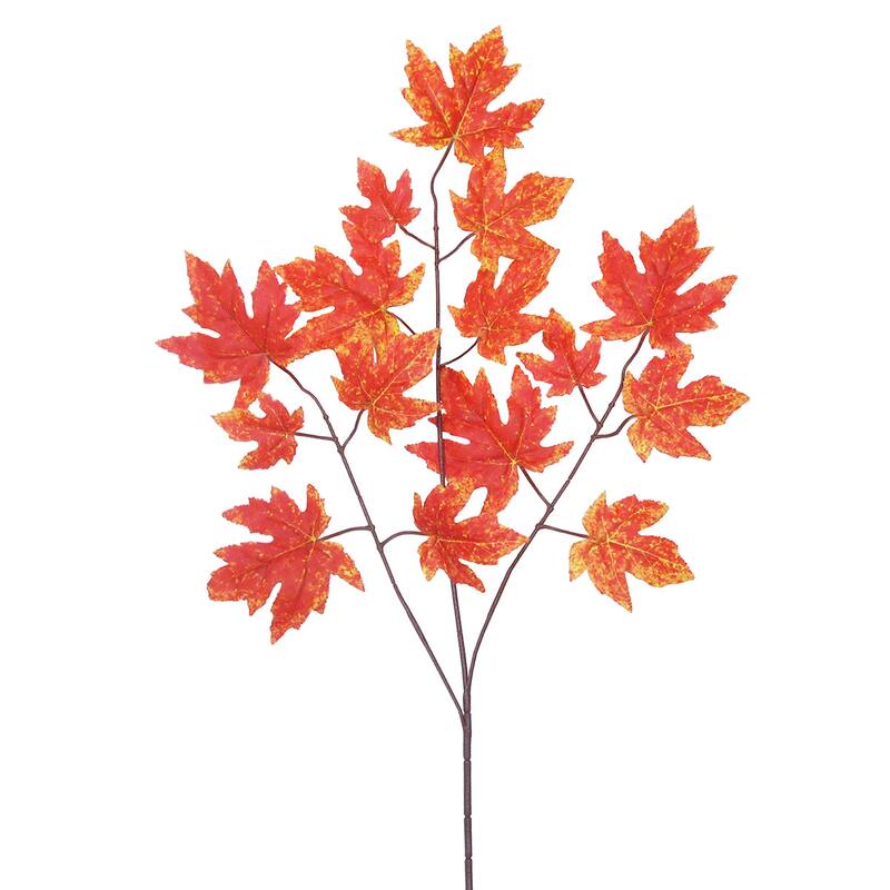 Set of 24 Artificial Rock Maple Leaf Stem Plant Greenery Spray Branch 22in - 22" L x 18" W x 0.25" DP - Orange