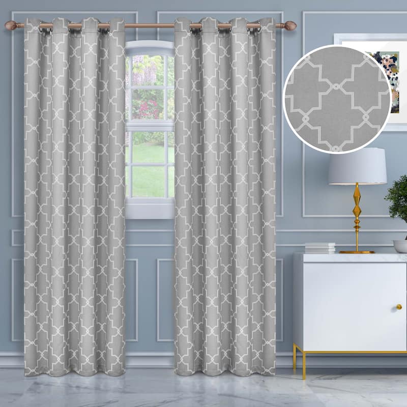Imperial Trellis Washable Room Darkening Blackout Curtains, Set of 2 Panels - 52" x 96" - Silver