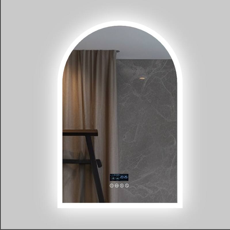 Arch Bathroom Vanity Mirror with Lights Built-in Bluetooth Speaker Dimmable Anti Fog 3 Color - 36"x24"