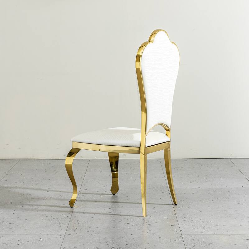 Dining Chair Set (2pcs) - Gold Stainless Steel Legs, White PU Leather