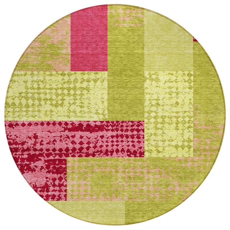 Machine Washable Indoor/ Outdoor Modern Blocks Chantille Rug