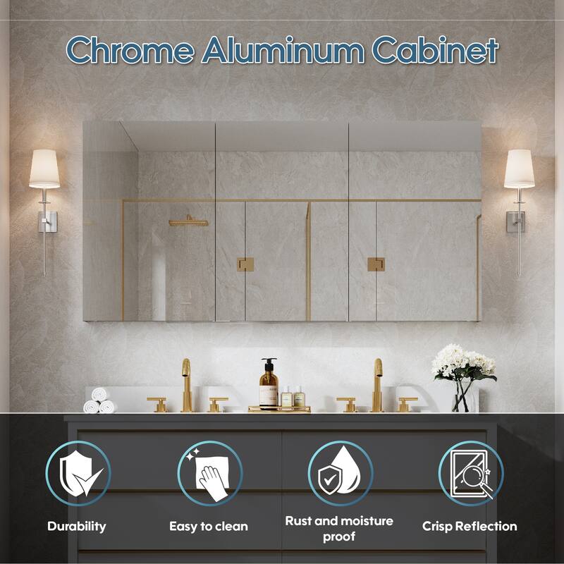 Recessed or Surface Wall Mount Bathroom Medicine Cabinet With Adjustable Glass Shelves