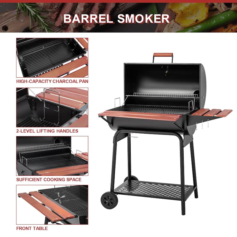 Royal Gourmet Charcoal Grill with Wood-Painted Side and Front Table