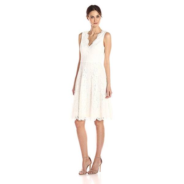Shop Vera Wang Sleeveless Double V Neck Scallop Lace Cocktail