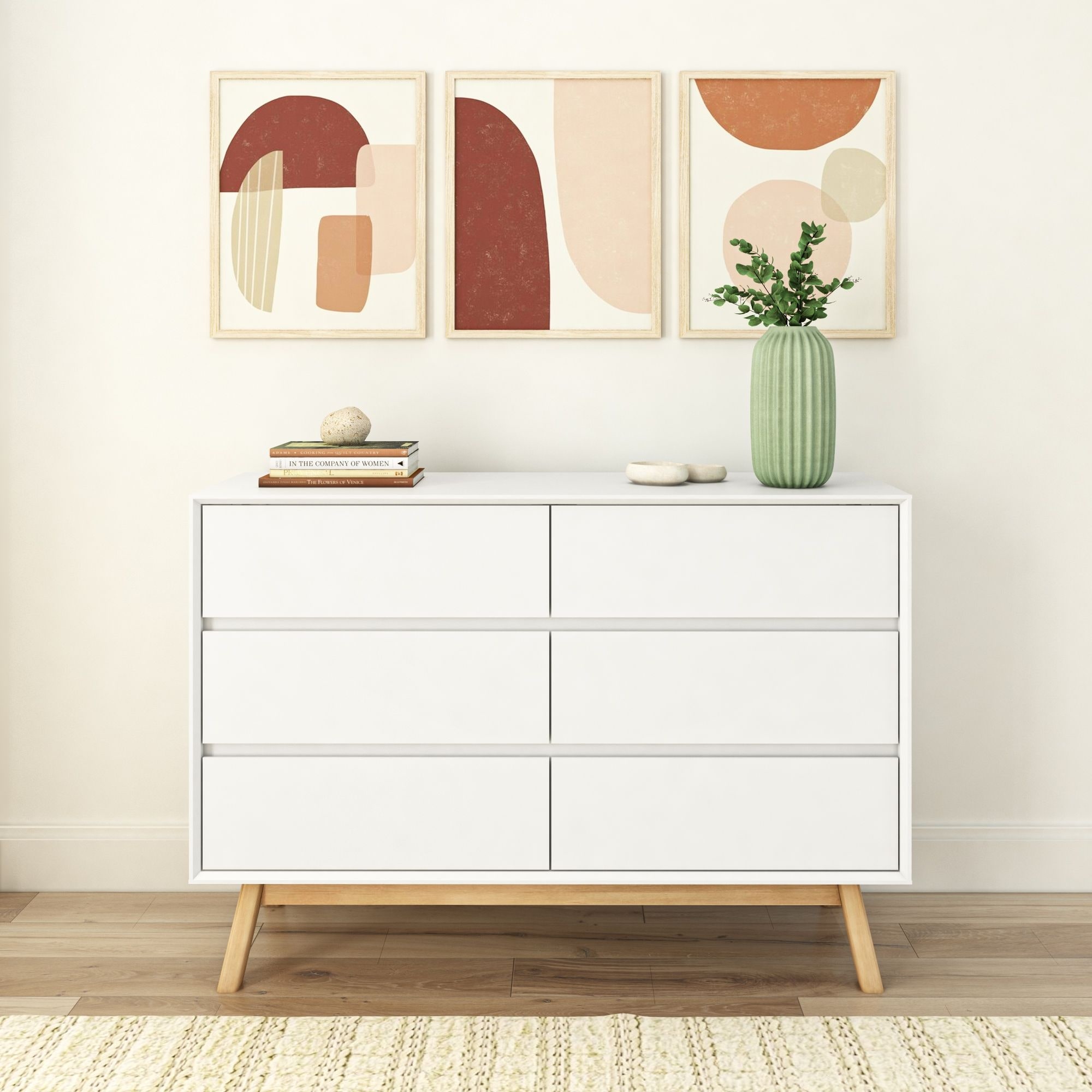 Mid-Century Modern 6-Drawer Solid Wood Dresser