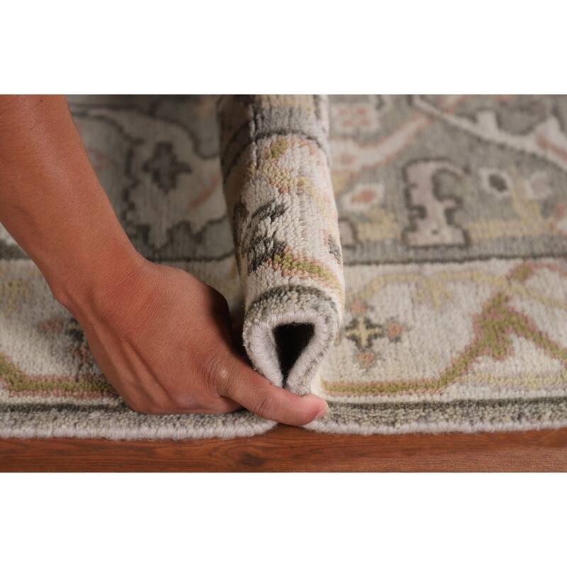 Floral Grey Oushak Oriental Runner Rug Handmade Wool Carpet - 2'7"x 9'11"