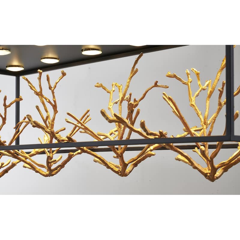 12-Light Matte Black Pendant With Gold Branch Accents