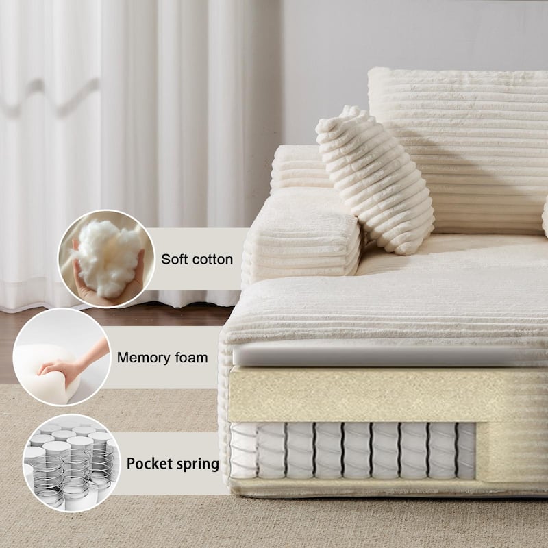 Oversized Chaise Lounge Chair, White Corduroy Sleeper Sofa Daybed, No Assembly Required