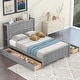 preview thumbnail 3 of 9, Gray Full Size Platform Panel Bed with 4 Drawers Platform Wood Slat Bookcase Storage Bed, Grounded Low Bed, No Box Spring Need