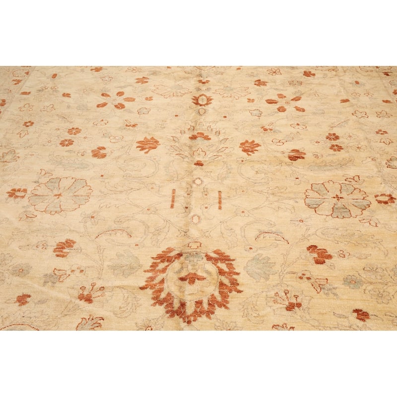 Hand Knotted Warm Beige Oushak Wool Traditional Oriental Area Rug - 12' 1'' x 17' 9''
