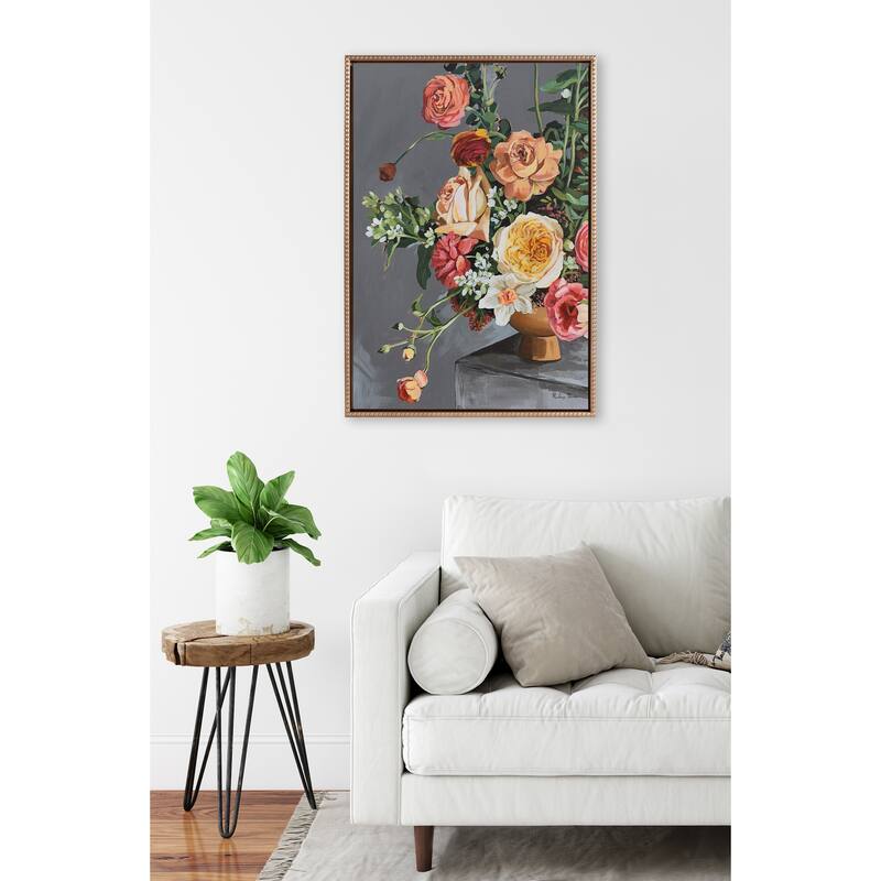 Kate and Laurel Sylvie Beaded Floral Emergence Framed Canvas by Mackenzie Nelson