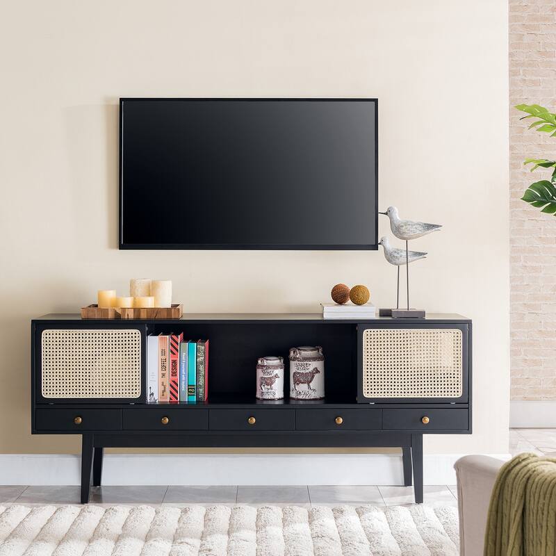 SEI Furniture Mid-century Modern TV Stand Media Console for TV's up to 68"