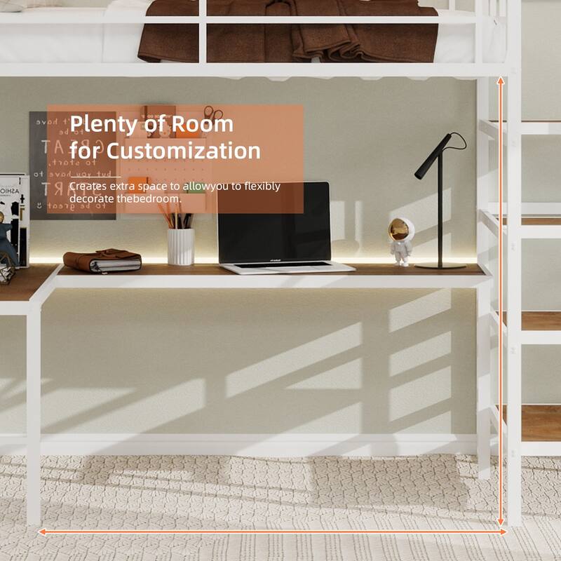 Loft bed with L-shaped desk sturdy bed frame with stairs