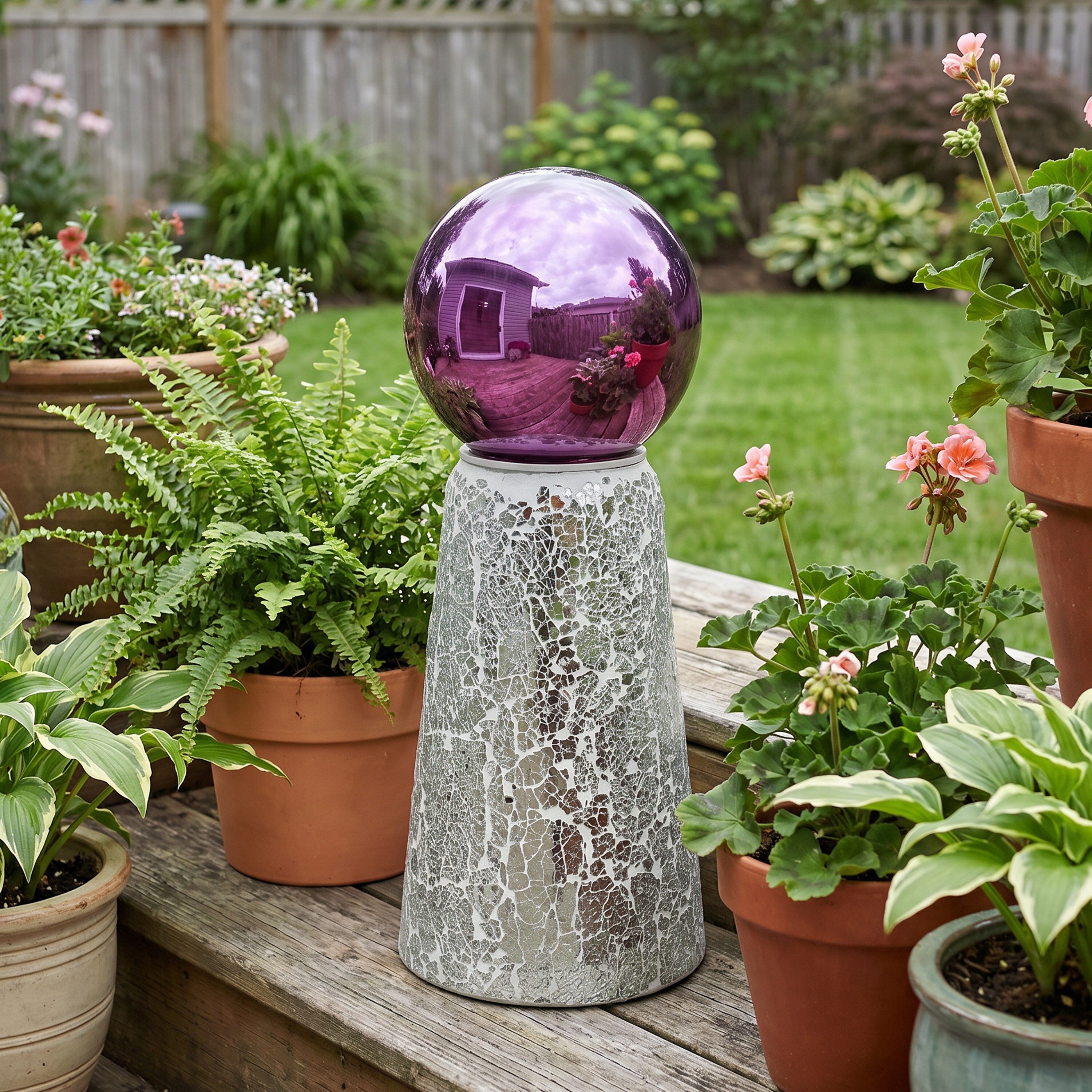 Sunnydaze Mosaic Glass Gazing Ball Stand for Outdoor Garden