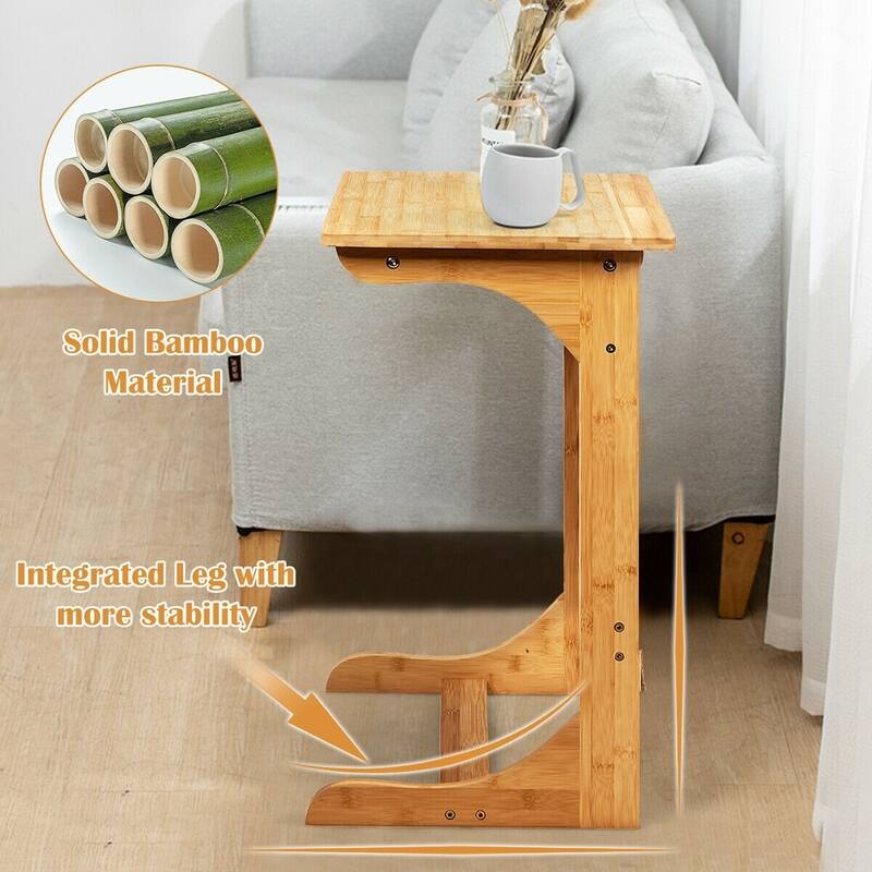 Bamboo Sofa Table End Table Bedside Table with Storage Bag - 19.5" x 14" x 24.5" (L x W x H)