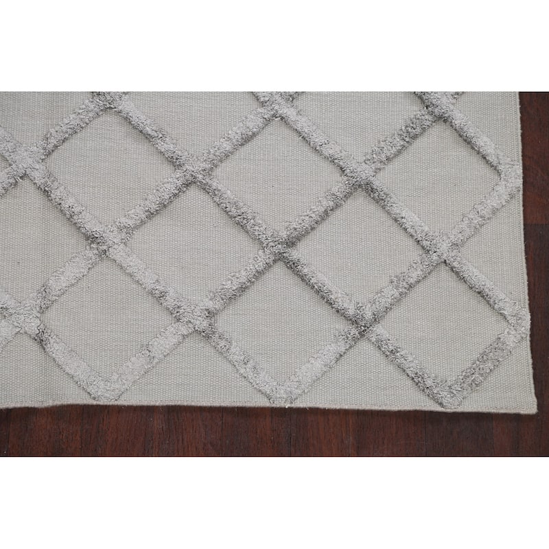 Wool/ Viscose Modern Oriental Kilim Trellis Area Rug Hand-woven - 6'1" x 8'7"