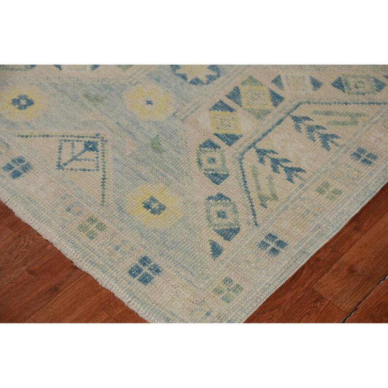 Hand Knotted Oriental 100% Wool Carpet Transitional Geometric Navy Blue & Blues Oushak Runner Rug - 16' 0'' X 3' 4''