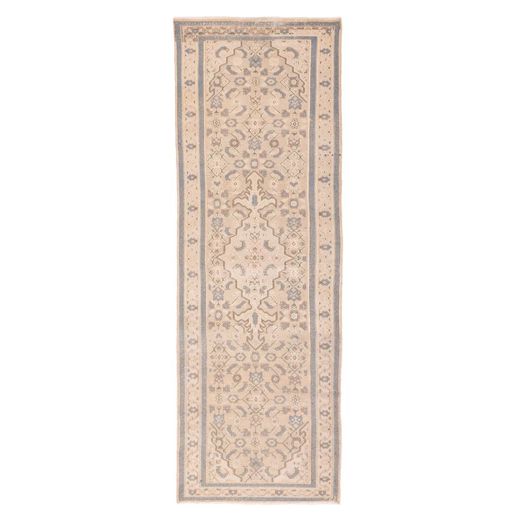 ECARPETGALLERY Hand-knotted Antalya Vintage Khaki Wool Rug - 3'2 x 9'10